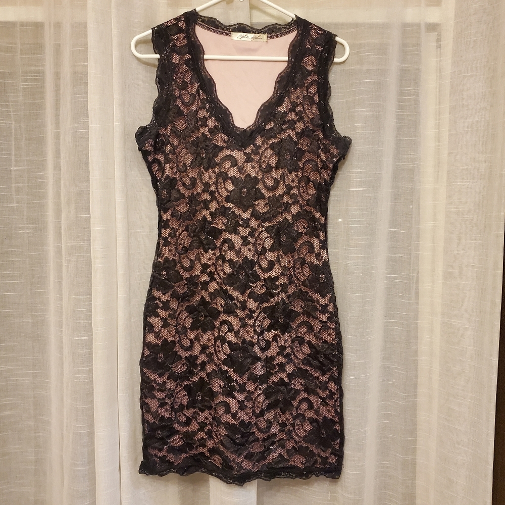 Pink and Black Lace Dress
